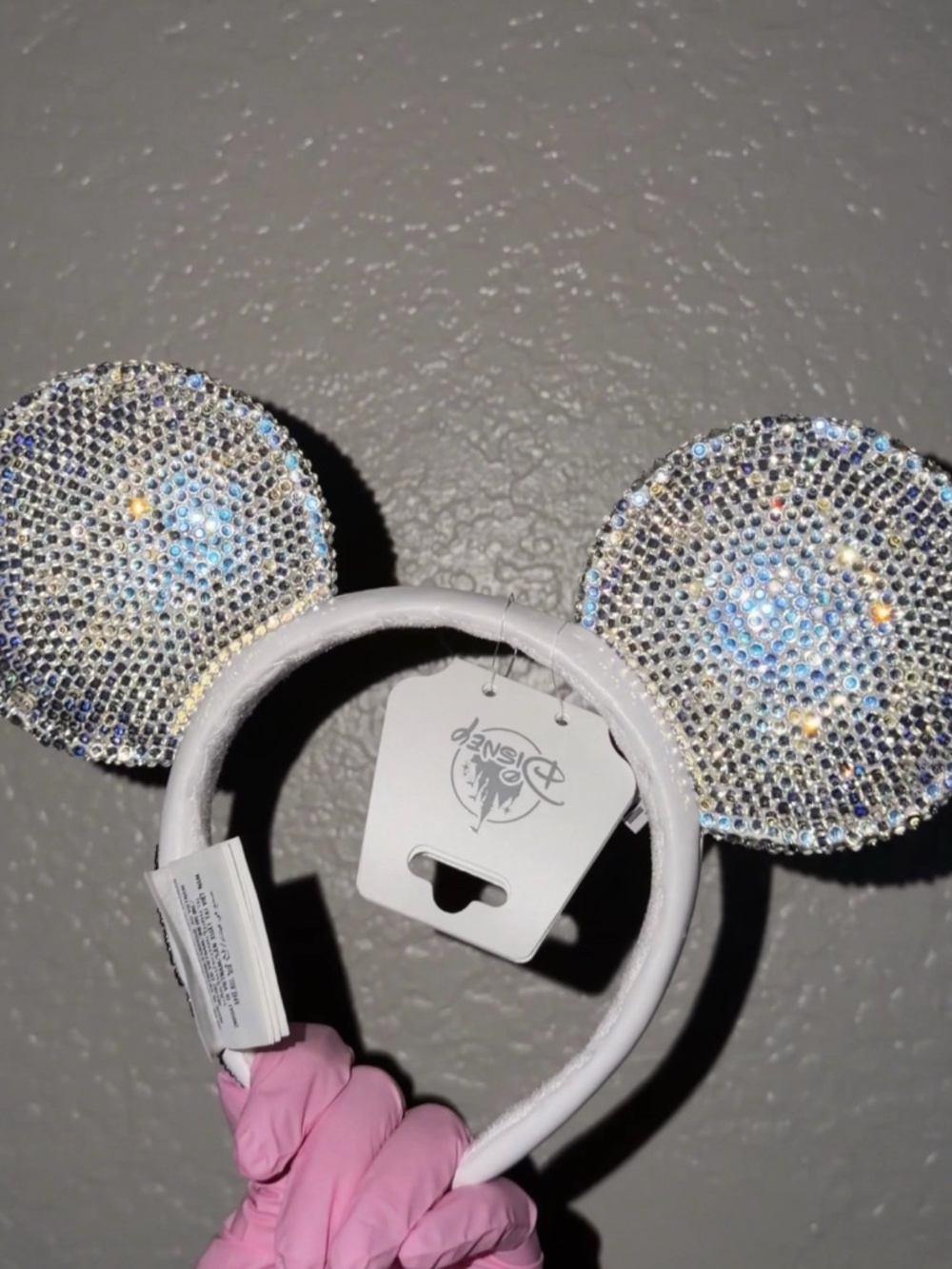 ~RARE~ Authentic Disney White Hand Embellished Bling Crystal Rhinestone Ears